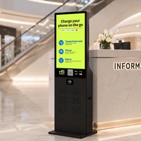 Kiosque de location de batteries externes partagées commerciales avec grand écran tactile de 43 pouces, station d'alimentation de 15 W, 48 emplacements, 7200 mAh et options de paiement multiples