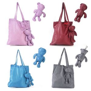 Design Wholesale Checkered Waterproof Fabric Bear Shopping <b>Foldable</b> Storage Tote <b>Bag</b> - Product Image 6