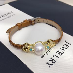 10-11mm Natural Freshwater Pearl Retro Charm Trendy PU <strong>Leather</strong> Bracelet Wristband Watch Strap Jewelry Wholesale Length 22cm - Product Image 1