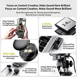 TOP 1 SX30 2-in-1 <b>Wireless</b> Collar <b>Microphone</b> with AI Noise Reduction Recording for Outdoor Sports and Mobile Use - Product Image 5