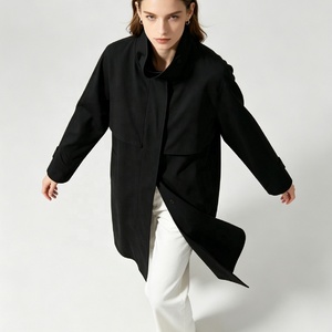 Manteau long <span class=keywords><strong>Trench</strong></span> Tyan de qualité supérieure, nouvelle collection Automne Hiver 2025, pour femme, col montant, ceinture ajustable, manteau <span class=keywords><strong>noir</strong></span> classique, vêtements d'extérieur - Product Image 4