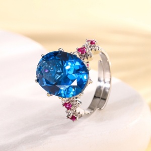 Factory Wholesale Fashion Jewelry Eco-friendly Copper 12*16mm Red Corundum Zircon <b>Adjustable</b> Women's <b>Rings</b> for Women Gift - Product Image 5