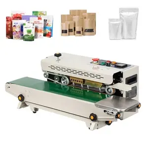 Máquina de selagem contínua comercial de boa qualidade, seladora de saco plástico para alimentos, café industrial, resistente a vácuo, vedação de borracha
