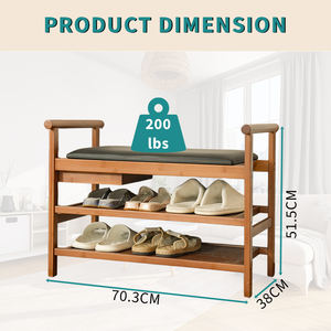 <span class=keywords><strong>Banc</strong></span> à <span class=keywords><strong>chaussures</strong></span> en bambou personnalisé avec 2 niveaux de rangement pour <span class=keywords><strong>chaussures</strong></span> et coussin moelleux, poignée - Product Image 6