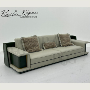 Juego de Sofás Seccionales Chesterfield de Cuero Genuino de Lujo, Patas de Acero Inoxidable, Esponja, Diseño Moderno para Sala de Estar de Apartamento - Product Image 1