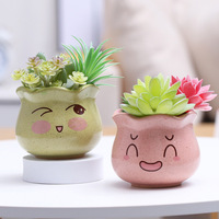 Vente en gros de pots de décoration souriants pour la maison et le bureau de dessins animés mignons pots de fleurs créatifs en céramique pour plantes succulentes