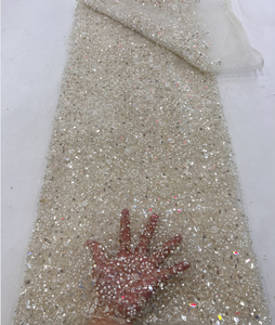 Tela de encaje para vestido Nuevos diseños Sin MOQ Tela de lentejuelas Diseños pesados Wirh Perla con cuentas para boda La mejor calidad - Product Image 3