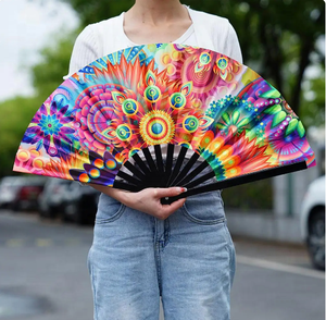 Vibrant Bamboo <b>Hand</b> <b>Fans</b> for Men <b>Folding</b> Colorful Rave <b>Fans</b> Festive Decorative Gifts for Christmas and Party Dancing - Product Image 1