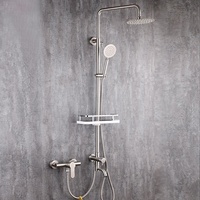 Ensemble de douche mural monocommande eau froide en acier inoxydable brossé BH 304, design moderne et épuré, avec robinet de douche céramique à effet pluie