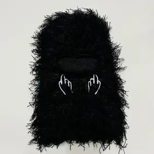 مخصص شعار مطرز الشتاء الدافئ حزب الاكريليك محبوك الأسود عشبي المتعثرة بالاكلافا Skimask