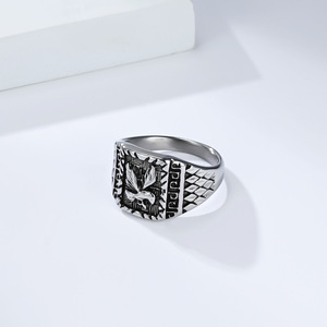 Bague en acier titane à motif d'aigle pour hommes, bijoux à la mode Punk, cadeau, Design géométrique, couleur or - Product Image 4