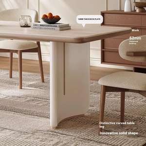 Mesa de Comedor Estilo Rock Color Crema, Moderna, Minimalista, de Alta Gama, Color Crema Claro para Uso Doméstico - Product Image 4