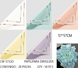 Papel Celofán Coreano de 57x57 cm con Bordes Dorados para Envolver Regalos y Flores, 20 Piezas - Product Image 3