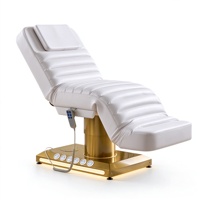 Table de massage électrique de luxe à 3 moteurs, réglable et inclinable, avec chauffage, base dorée, en cuir PU, pour clinique de tatouage et spa