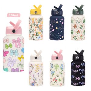 Fashion Portable Portable Straw Water <b>Bottle</b> Stainless Steel Large Diameter Sports Water <b>Bottle</b> Printing Design 650ml - Product Image 1