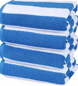 Juego de 4 Toallas de Playa y Baño <span class=keywords><strong>Utopia</strong></span> con Diseño de Rayas Cabana, 30x60 Pulgadas, 100% Algodón Hilado en Anillo, Altamente Absorbentes, de Secado Rápido, para Uso en Verano (Azul) - Product Image 1
