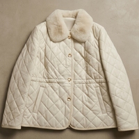 Veste élégante en peau de mouton matelassée crème avec col en fourrure de lapin, mélange de laine et de poils de chameau, manteau à nouer à la taille pour femmes