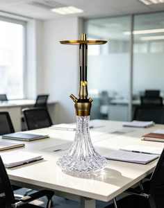 Gold Black Glass <b>Hookah</b> Modern Shisha <b>Pipe</b> Transparent Base Metal Stand Lounge Bar Use - Product Image 5