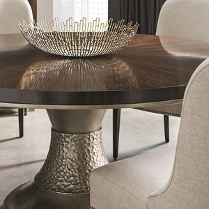 Ensemble de table à manger de luxe en bois massif moderne sur mesure avec 6 chaises, meubles de salle à manger en parquet faits à la main - Product Image 2
