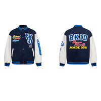 Vestes de baseball varsity de qualité supérieure, noires, blanches et bleues, à blocs de couleurs, pour hommes, brodées, respirantes, décontractées, style bomber