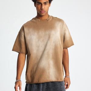 Heavyweight Custom logo Curling Distressed 100% Cotton 305gsm Plain Blank Oversized Drop Shoulder O-neck Streetwear Men <b>Tshirt</b> - Product Image 4