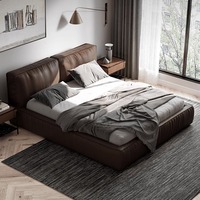 Lit Moderne Italien Minimaliste en Cuir, Plateforme Luxe Écologique, Cadre Rembourré Doux, Profil Bas Flottant pour Chambre, Sans Sommier
