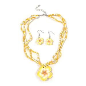 Conjunto <span class=keywords><strong>de</strong></span> Collar y Aretes con Flores Hawaianas, Aretes Colgantes <span class=keywords><strong>de</strong></span> Flores Bohemias para Mujer, Joyería <span class=keywords><strong>de</strong></span> Verano para Vacaciones en la Playa - Product Image 1