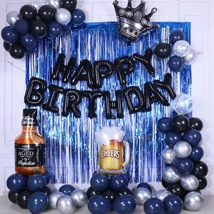 Decoraciones <span class=keywords><strong>para</strong></span> fiesta de <span class=keywords><strong>feliz</strong></span> cumpleaños <span class=keywords><strong>para</strong></span> hombres y mujeres, decoración de fiesta negra con cortinas de flecos de aluminio, color negro y azul - Product Image 1