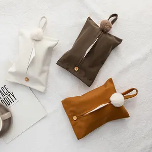 批发简洁风格的悬挂纸巾盒，家居装饰织物纸巾盒盖，带绒球和按钮的纸巾架