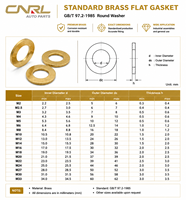 Joint plat standard en laiton GBT 97 2-1985, rondelle M2-M33, solution industrielle éprouvée, ajustement précis et uniforme, unité d'outil de support