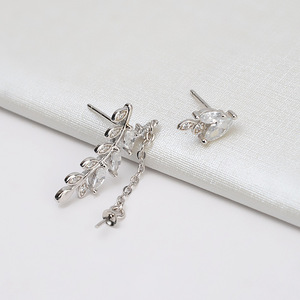 Aretes Colgantes con Forma de Hoja y Flor de Plata S925, Versión Coreana, Accesorios DIY, Ganchos para Oreja Personalizables con Detalles de Perla - Product Image 3