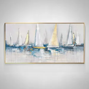 Velero grande fiesta veleros originales se reúnen <span class=keywords><strong>en</strong></span> <span class=keywords><strong>el</strong></span> <span class=keywords><strong>paisaje</strong></span> del puerto arte azul pared arte abstracto <span class=keywords><strong>pintura</strong></span> al óleo a mano - Product Image 4