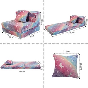 Children's Folding <b>Sofa</b> Cushion With Pillow Rainbow Star Pattern High-Density Foam Mattress For 2-4 Years <b>Kids</b> - Product Image 1