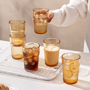 Elegante Juego de Vasos de Vidrio Ámbar para Café, Té, Leche, Uso en Fiestas, con Diseño Acanalado y Resistencia a Altas Temperaturas - Product Image 1