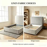 Modernes 100% Leinen-Bett mit Verstellbarem Kingsize-Bettrahmen, Abnehmbarem Bezug, Massiven Eichenholzbeinen und Lattenrost, Einfache Montage, Großhandel