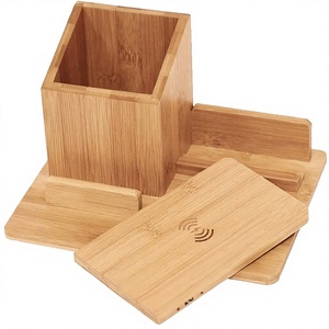 Support de téléphone sans fil en bambou, organiseur de bureau, porte-stylos avec boîte de rangement pour la maison et le bureau - Product Image 6