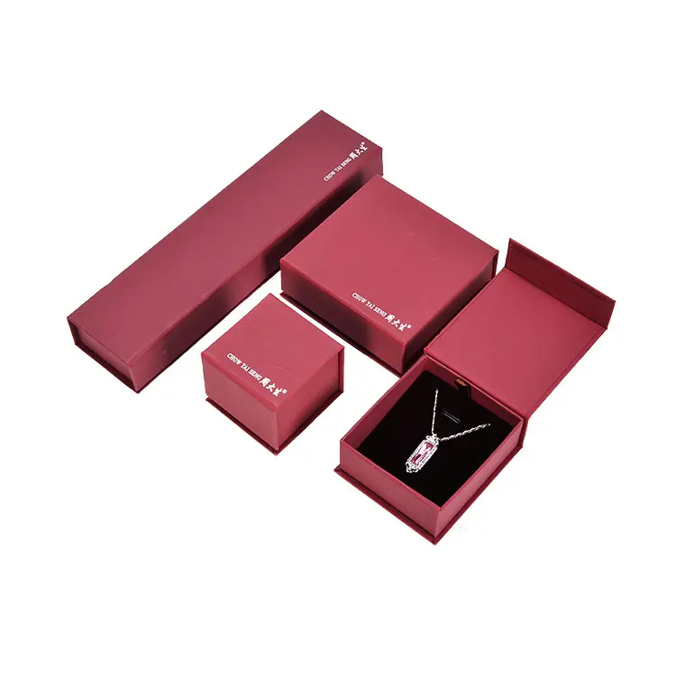 Scatole per anelli di lusso rosse con logo personalizzato che imballano gioielli, con negozio di gioielli con logo