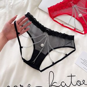Slip Sexy da Donna in Pizzo Trasparente con Catena Metallica, Mutandine a Vita Bassa, Perizoma G-string - Product Image 5