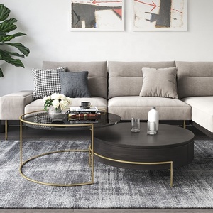 High Quality Light Luxury <strong>Black</strong> Stainless Steel Frame <strong>Round</strong> <strong>Side</strong> <strong>Table</strong> Modern Glass Center Coffee <strong>Table</strong> - Product Image 2