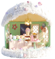 Rumah Boneka Mini DIY Four Seasons, Model Adegan Mikro Atap Berbulu, Lemari Pajangan Koleksi untuk Figur Star Man Blind Box