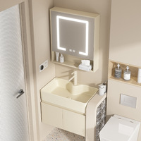 Ensemble de meubles de salle de bain en aluminium antirouille avec lavabo en céramique, miroir LED et armoire murale de rangement pour projets hôteliers