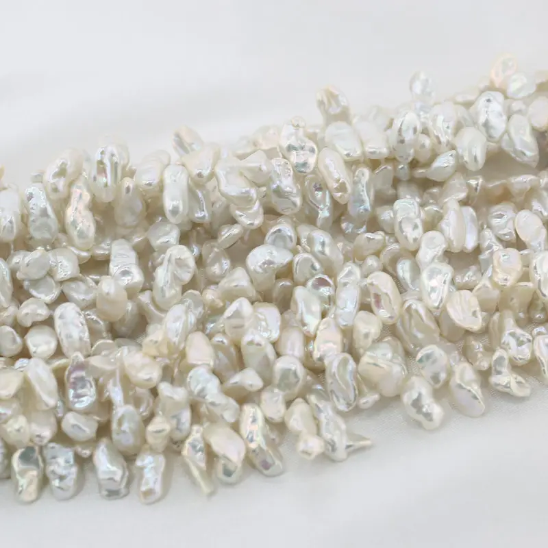 Brin de perles de haute qualité d'eau douce, vrai naturel irrégulier keshi reborn, 8-9mm