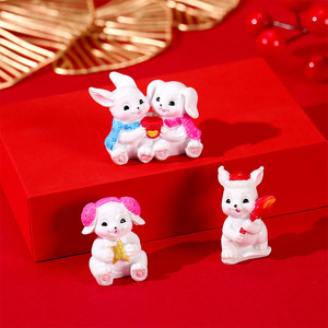 Juego de 6 adornos de resina de conejo, figuras decorativas para el Año Nuevo Chino, accesorios artísticos para paisajes en miniatura - Product Image 3