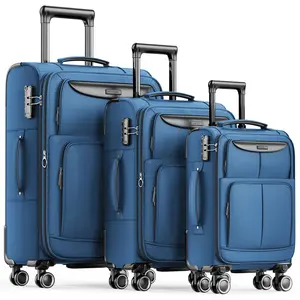 Luggage Sets 3 Piece Softside Expandable Lightweight Durable Suitcase Sets Double Spinner Wheels TSA Lock Sky Blue 20in/24in/28