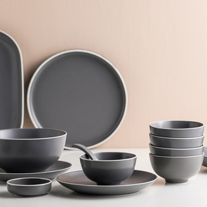 Service de table en céramique grise avec bords blancs et accents floraux-Vaisselle lavable au lave-vaisselle pour hôtel, <span class=keywords><strong>restaurant</strong></span> et fête à la maison - Product Image 3