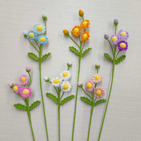 Harga terbaik bunga rajutan batang pernikahan bunga aster rajutan tangan bunga gerbera dengan daun