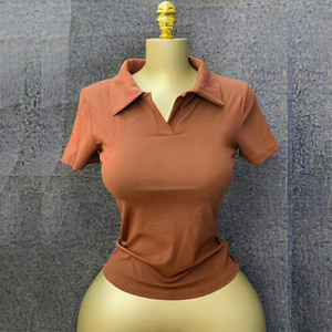 Camiseta de Manga Corta con Cuello Polo para Mujer, Tejida en Algodón, Color Sólido, Transpirable, Estilo Preppy, Corte Ajustado, para Primavera/Verano - Product Image 1