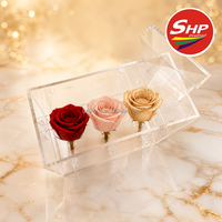 Support de présentation de roses en acrylique transparent à 3 trous, présentoir carré pour fleurs, décoration de table de mariage, cadeau, centre de table pour fête