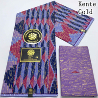 Nouvelle Arrivée de Fabrication 2+4 Yards Tissu Coton Ciré Kente Or Pur Coton Tissu Africain Ankara Doré Tissu Ciré Pagne Africain Dentelle
