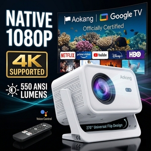 โปรเจคเตอร์พกพา LED 1080P จอ LCD สามจอ โฮมซีเนม่า สมาร์ททีวี Google TV โปรเจคเตอร์ 4K UHD Android 13 ระยะฉายสั้นพิเศษ - Product Image 1